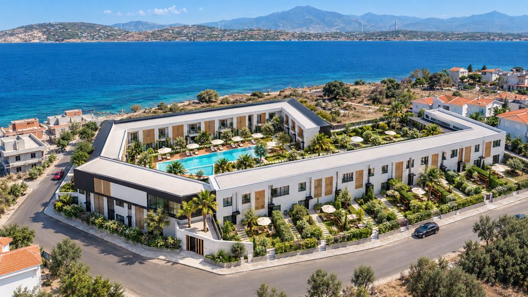 Foça Marine Evleri kıyı yerleşimi, mimari görselleştirme